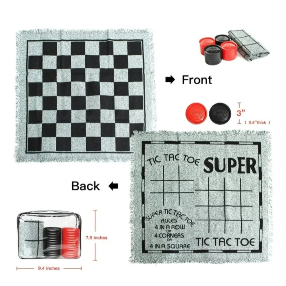 GIANT Checker Board Game Rug with Carrying Bag